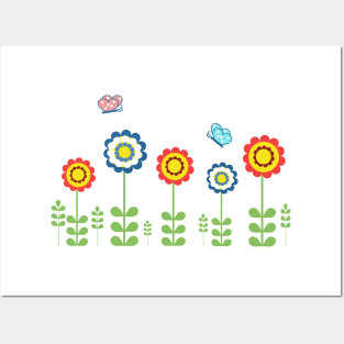 Summer flowers and butterflies Posters and Art